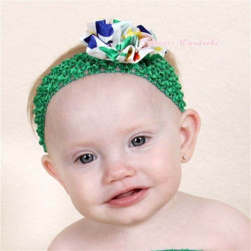 Green Headband With Saint Patrick's Day Rose Hair Clip H724 